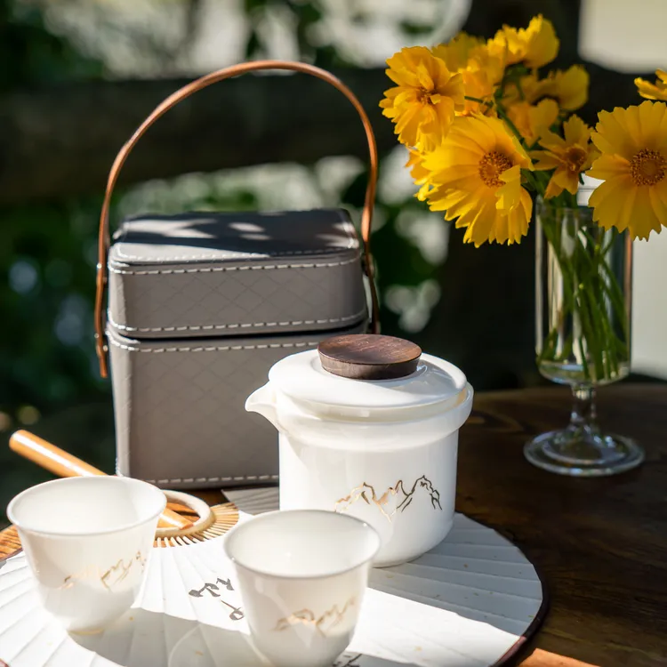 【老泥匠茶器】本月新品远山快客系列户外旅行茶具羊脂玉功夫茶具