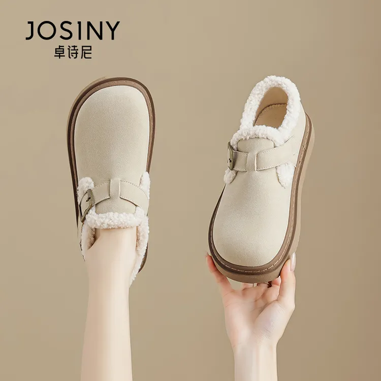 JOSINY/卓诗尼雪地靴女加绒新款时尚冬季雅丹风棕色保暖勃肯短靴