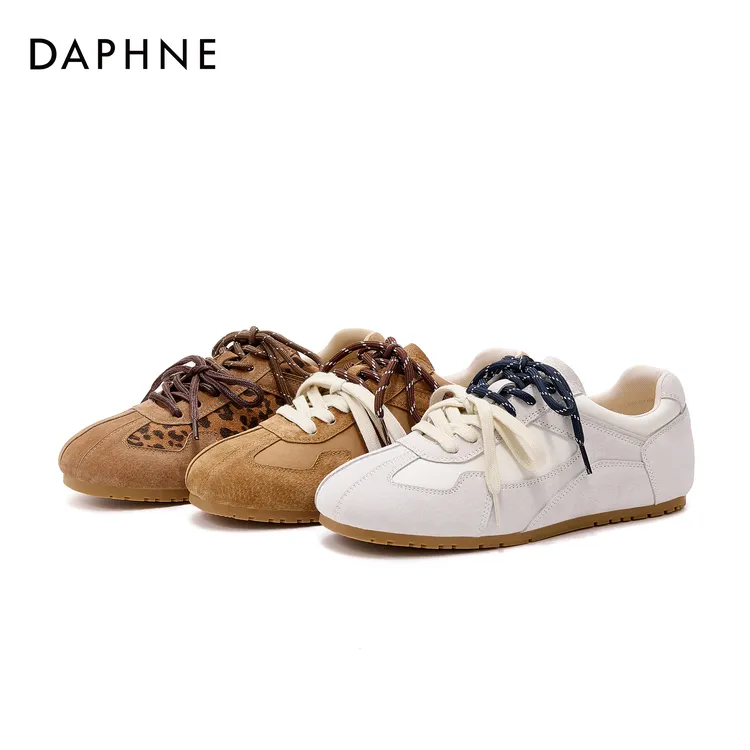 达芙妮软底潮流运动鞋春季新款豹纹系带平底低帮休闲鞋女款