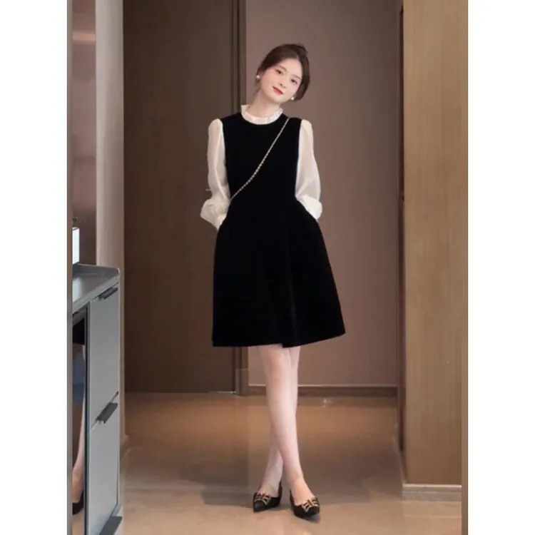 大码假两件连衣裙秋装女2025年新款显瘦正式场合面试裙子A字裙子