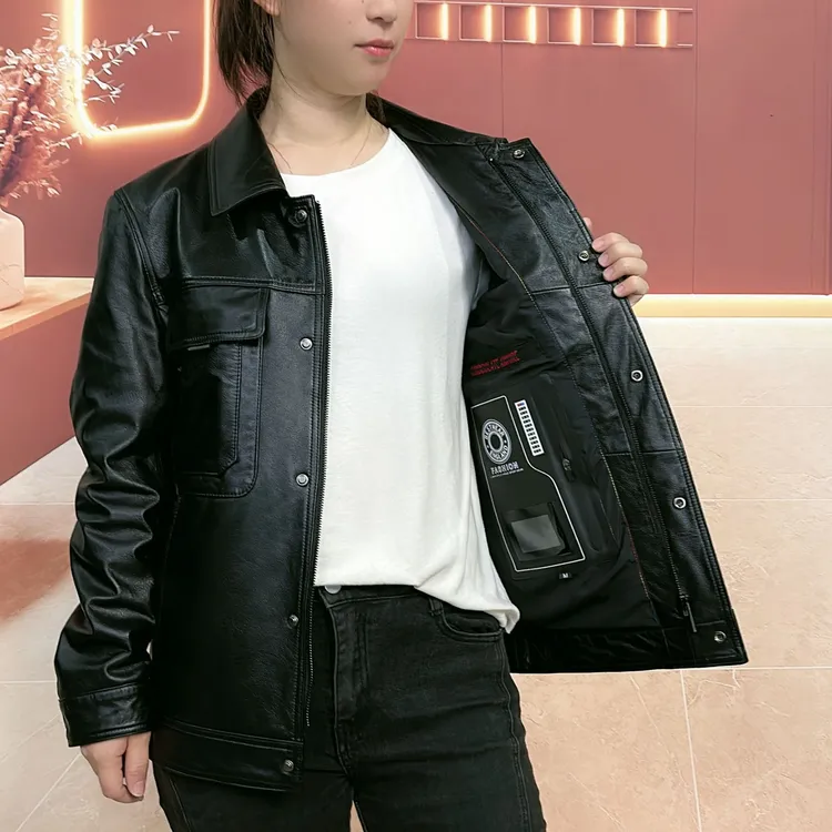 哲宇皓高端皮衣男装100%头层牛皮时尚休闲百搭翻领皮夹克男士外套