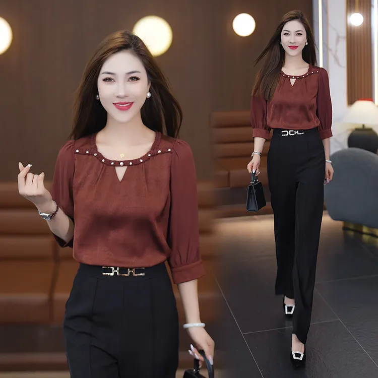 七分袖衬衫女2025新款早秋装时尚洋气妈妈上衣女士衬衣初秋季