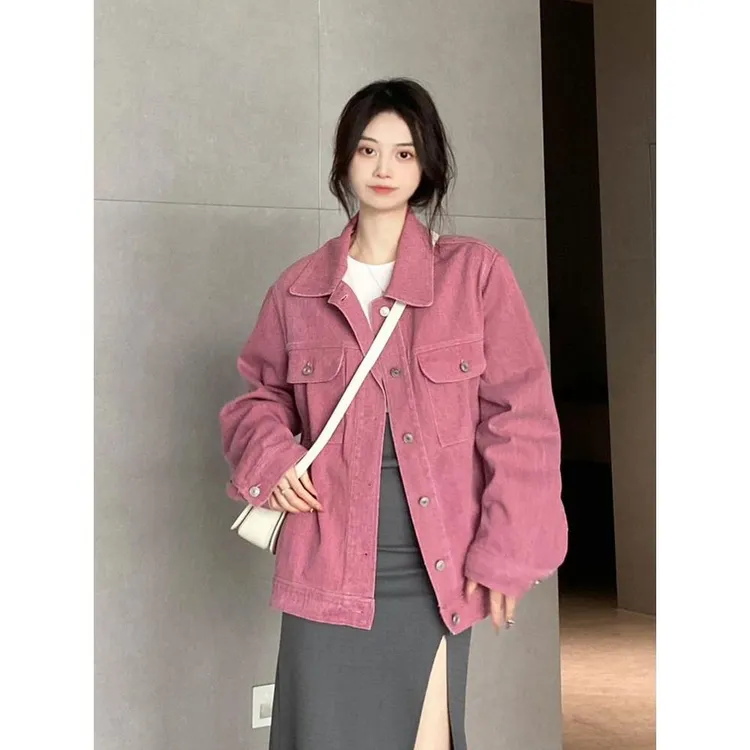 FAVMARTHA玫粉色美式牛仔外套女2023新款春秋爆款复古港味宽松百