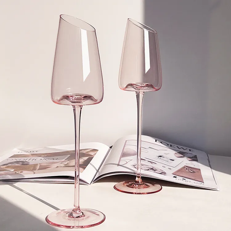 法式斜口火烈鸟香槟杯郁金香杯订婚礼物轻奢香槟杯玻璃闺蜜礼物