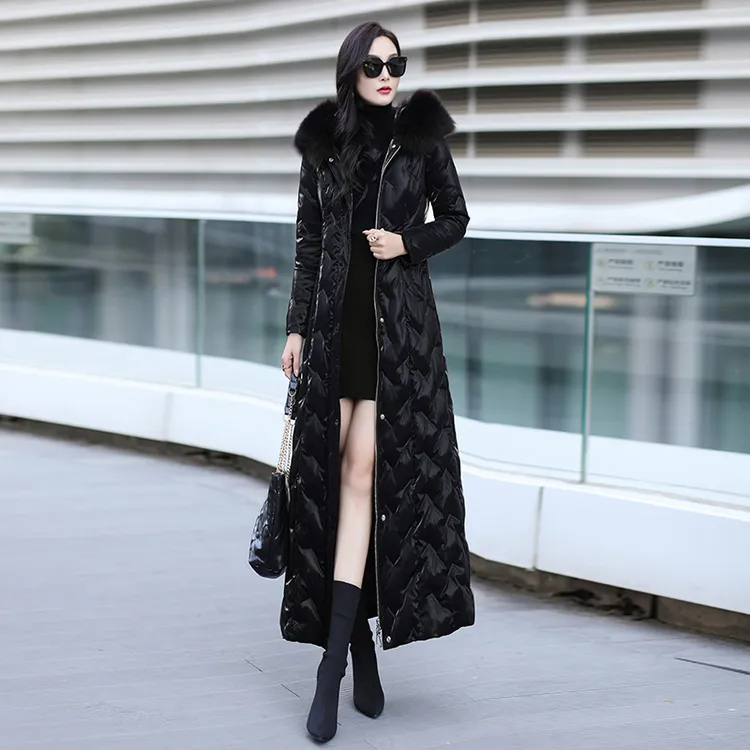 2024新款潮流长款大毛领免洗棉服女高级时尚过膝修身防水冬季外套