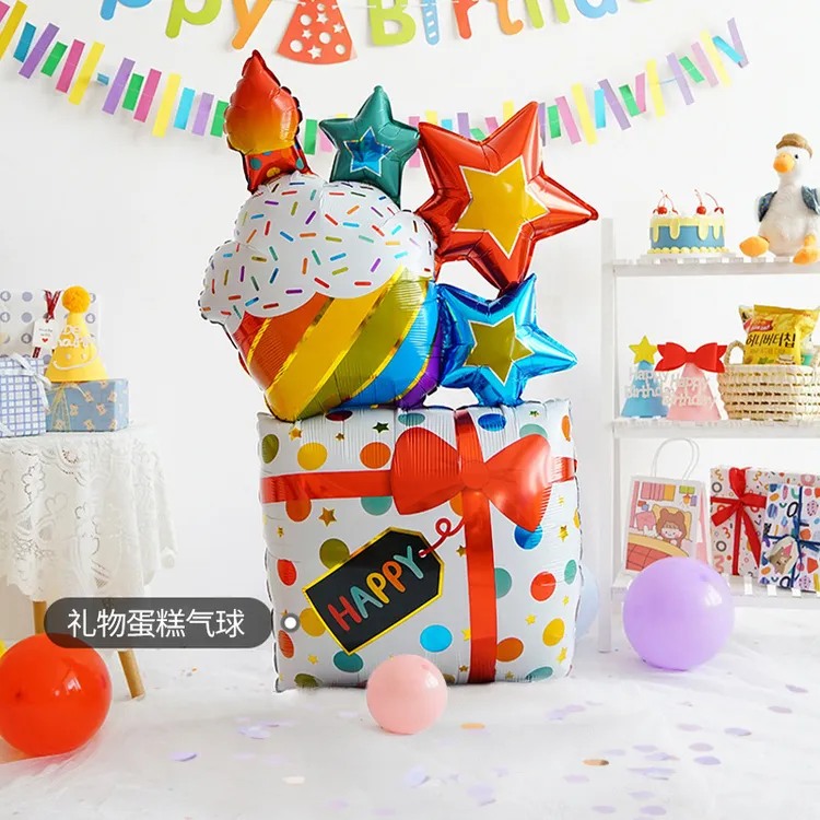 ins宝宝周岁生日生日蛋糕铝膜气球装饰派对场景布置儿童拍照道具