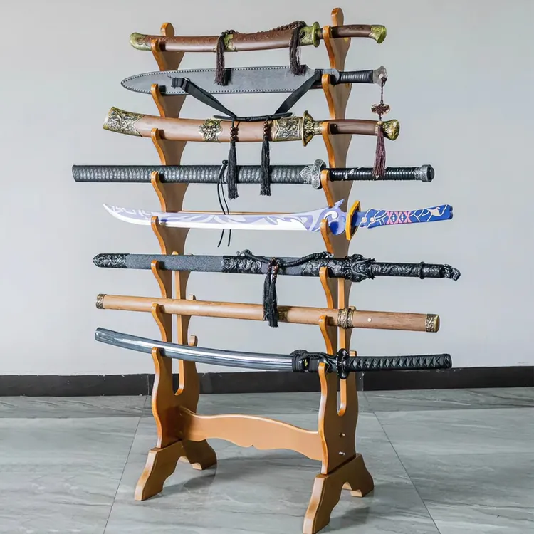 客厅家用多层实木落地兵器架简约摆放置物高脚收纳架落地式剑架