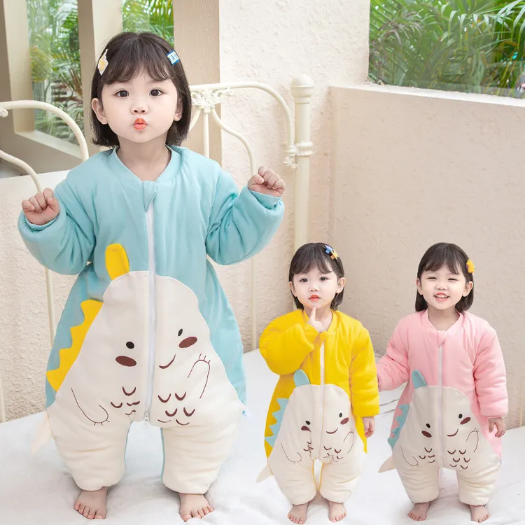婴儿可爱睡袋秋冬加厚耐磨卡通家居服宝宝分腿防踢被儿童连体睡衣