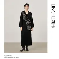 【可可专属】翎禾LINGHE-「鲲鹏」疆绣重工钉珠连衣长裙