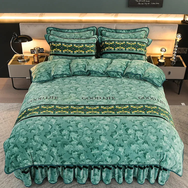 新款冬季8-9斤加厚牛奶绒四件套床裙款亲肤四件套牛奶绒双面绒