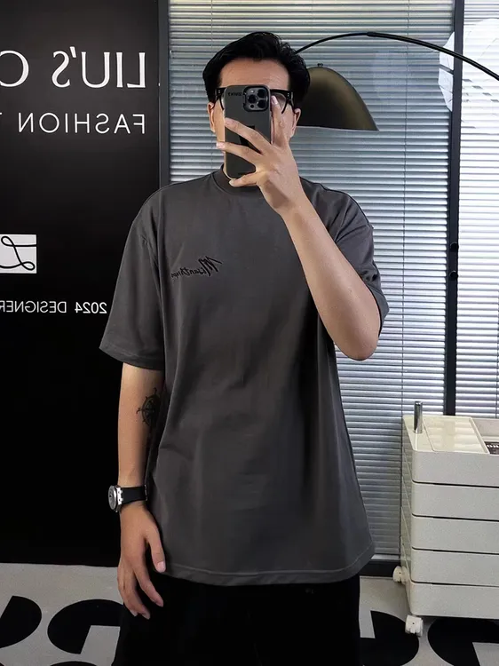 国潮重磅宽松男士夏季短袖刺绣体恤百搭休闲时尚韩版小领口T半袖