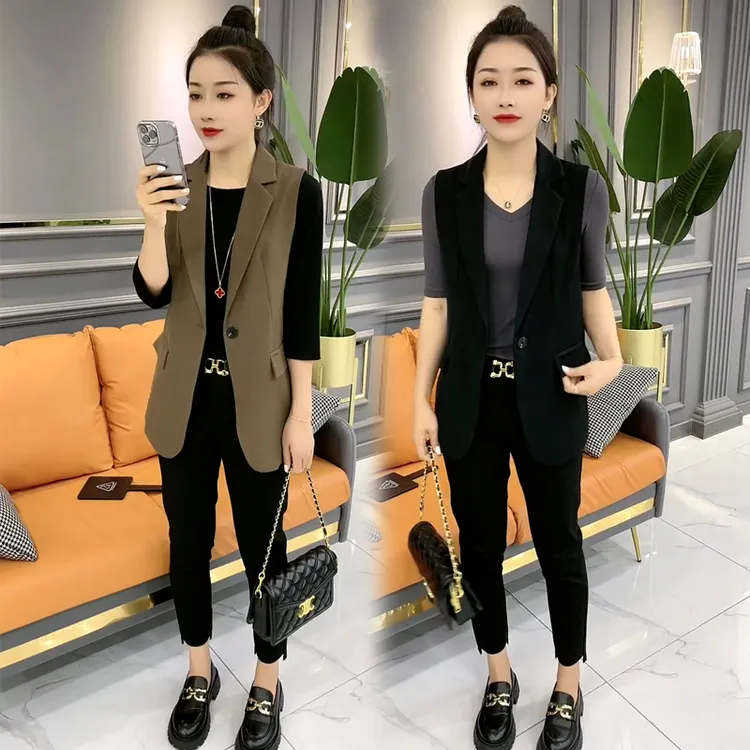 1马甲女款外穿洋气春秋款修身时尚潮流显瘦西装女士马夹背心百搭