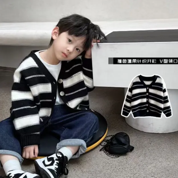 Loving Duck/爱萌鸭儿童外套男针织开衫秋冬款新款条纹秋季穿搭