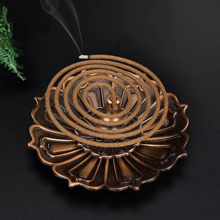 创意盘香架家用香炉架托盘创意多功能仿古铜合金三宝莲花香插线香