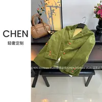 复古绿色灯芯绒西装女秋冬宽松小西服外套