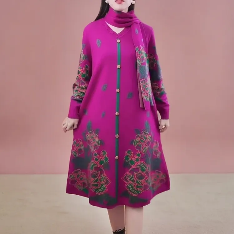 高档气质风连衣裙女2024秋冬新款别致宽松大码针织毛衣裙子