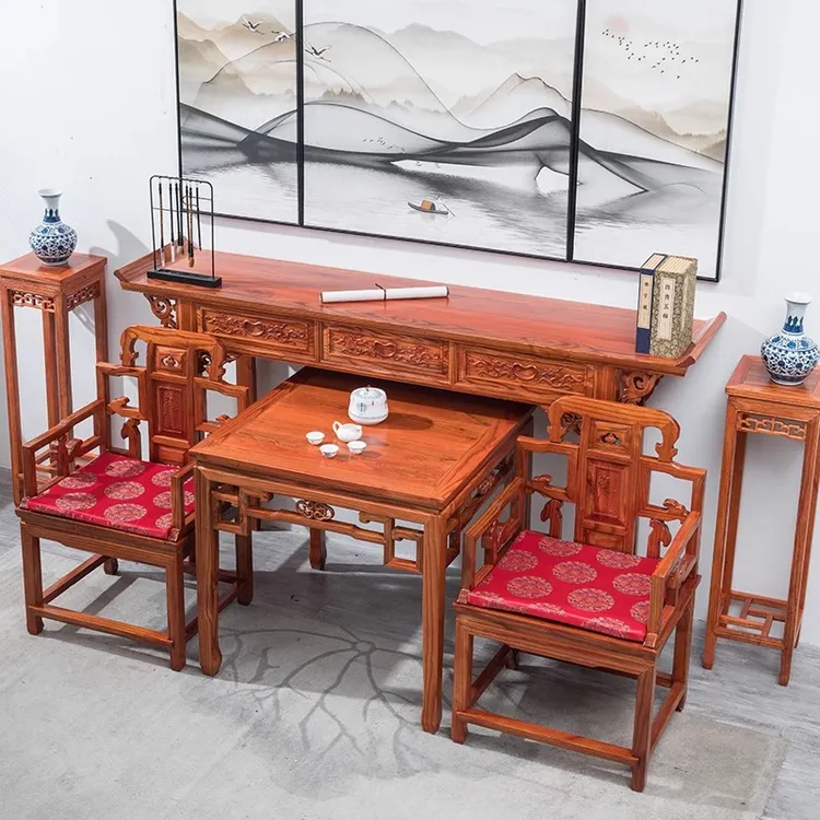 新中式中堂供桌条案实木农村堂屋香案六件套八仙桌椅组合神台条几