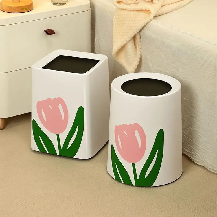 ins北欧风郁金香垃圾桶卧室客厅大号垃圾筒双层创意无盖收纳纸篓