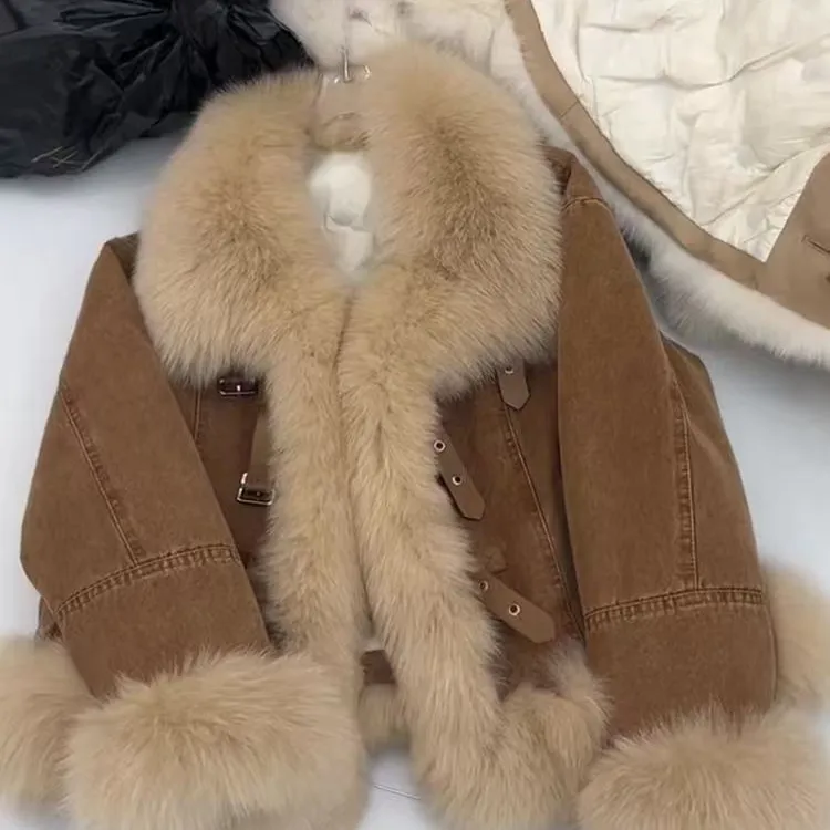 2025冬季新款独特超好看小个子时尚美拉德棕色加绒毛毛夹克外套女