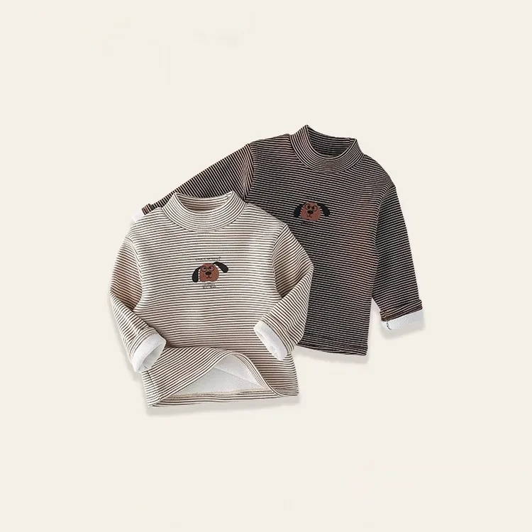 【举高高】24新款儿童加绒宝宝长袖条纹T恤打底衫保暖 80-140保暖