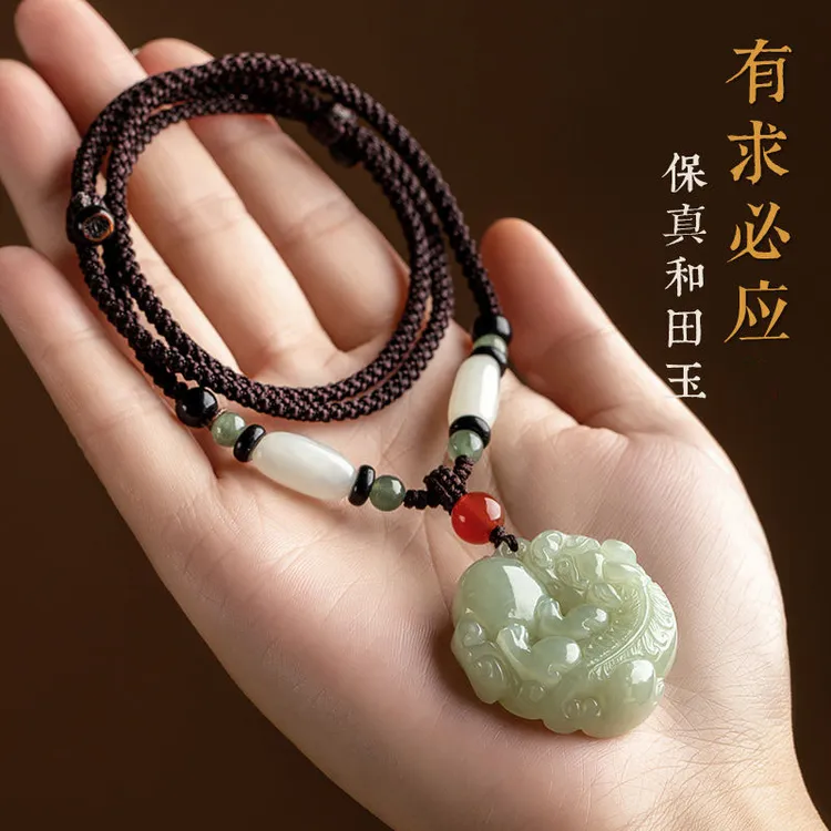 天然和田玉如意貔貅吊坠男女款白青玉坠玉石项链吊坠玉佩毛衣链