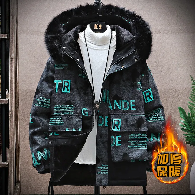 冬季派克服外套男加绒加厚保暖宽松时尚连帽夹克百搭潮流男装上衣