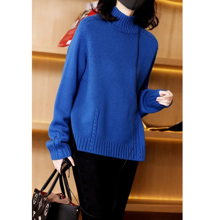 羊毛衫女宽松针织韩版加厚半高领打底上衣慵懒风百搭时尚套头毛衣