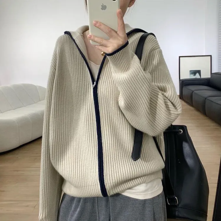 羊毛开衫女针织衫休闲外套拉链韩版宽松上衣百搭长袖显瘦打底毛衣