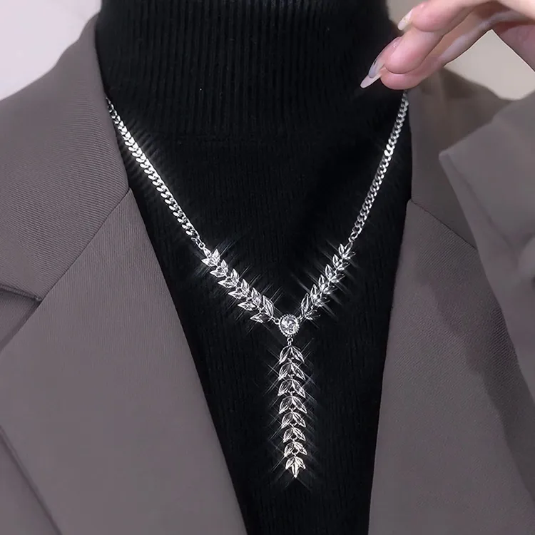 钛钢合成锆石项链 【麦穗】时尚轻奢百搭气质麦穗毛衣链女不掉色ins