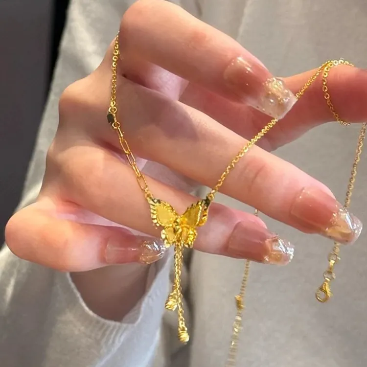 铜合金项链 轻奢时尚流苏蝴蝶项链女款精致仙女坠链
