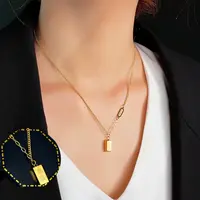 铜合金项链 新款时尚小方块项链女轻奢高级百搭气质方形锁骨链ins