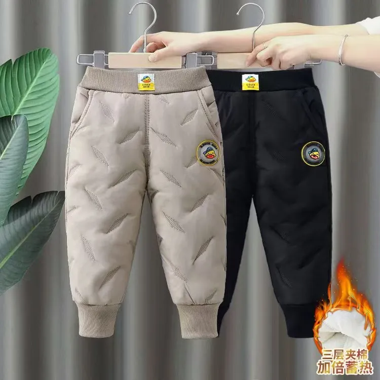 小黄鸭男女童加绒裤子三层夹棉冬季裤儿童加厚保暖棉裤宝宝冬装裤