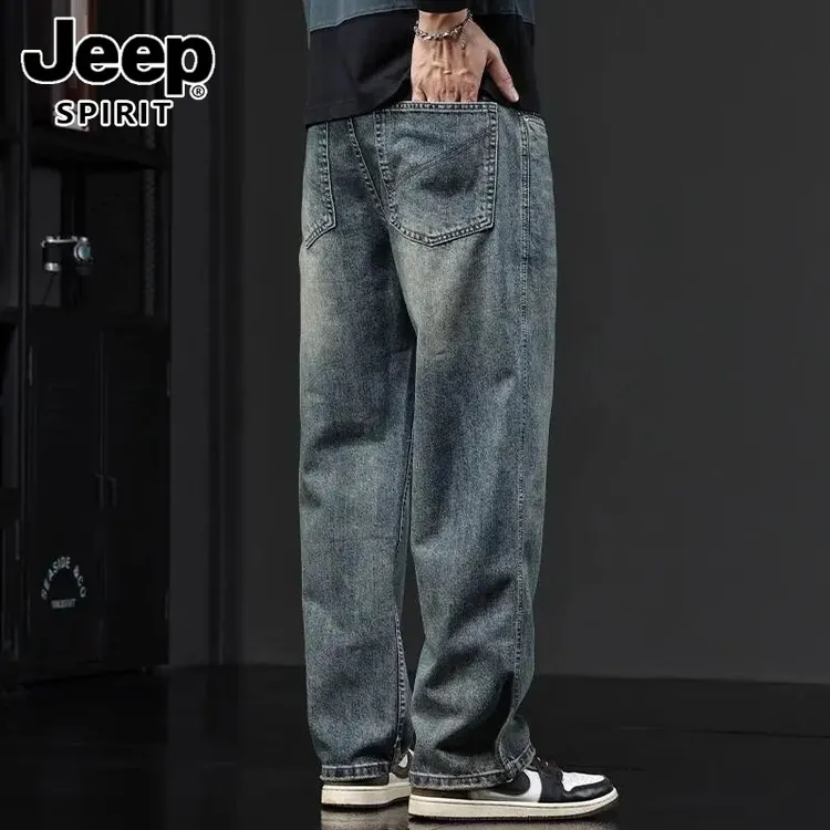 jeep吉普男牛仔裤子2025秋冬新款大码男士宽松休闲裤直筒潮流长裤