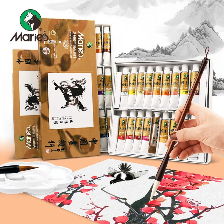 马利国画颜料套装5ml/12ml国画套装正品花卉山水大红土黄可选细腻