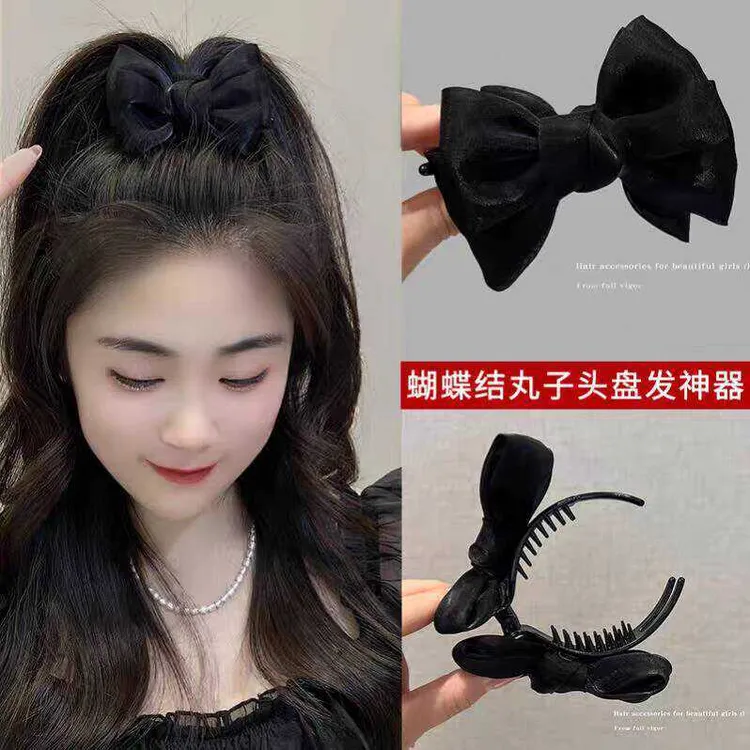 蝴蝶结头饰丸子头抓夹女高级感女生发夹高马尾后脑勺固定神器发卡