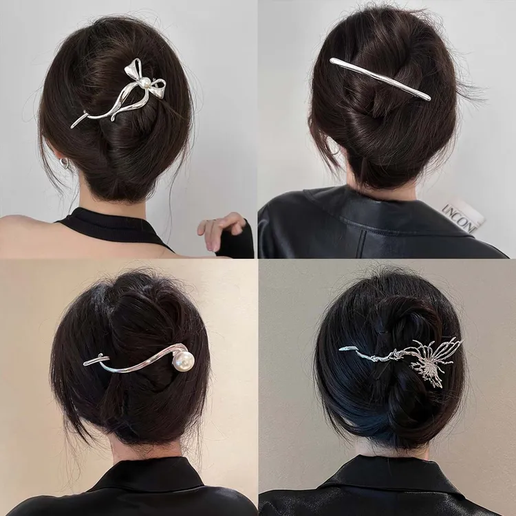 优雅蝴蝶结青蛙扣发夹女2024新款爆款盘发夹网红气质一字夹发饰