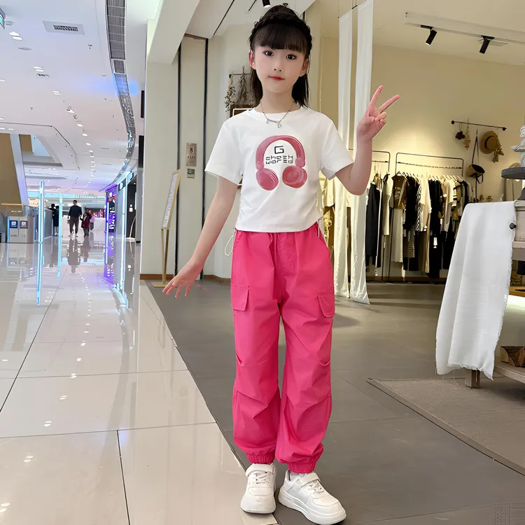 女童休闲短袖夏装2025新款洋气时髦中大童女孩夏季儿童短袖工装裤