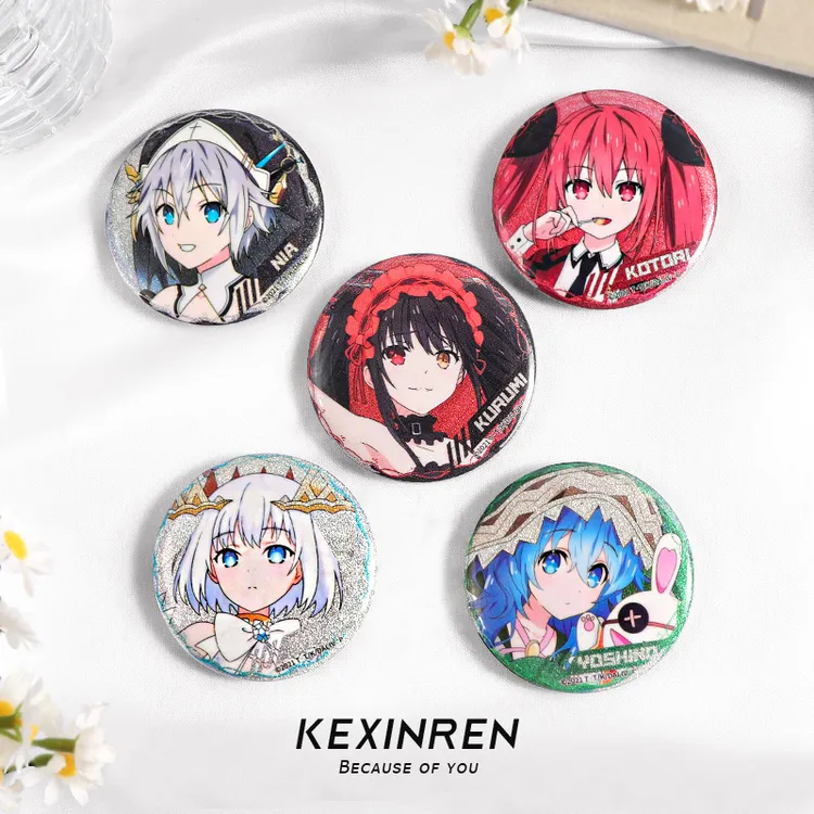 合金胸针 约会大作战IV吧唧托双闪镭射时崎狂三徽章带保护套 谷子