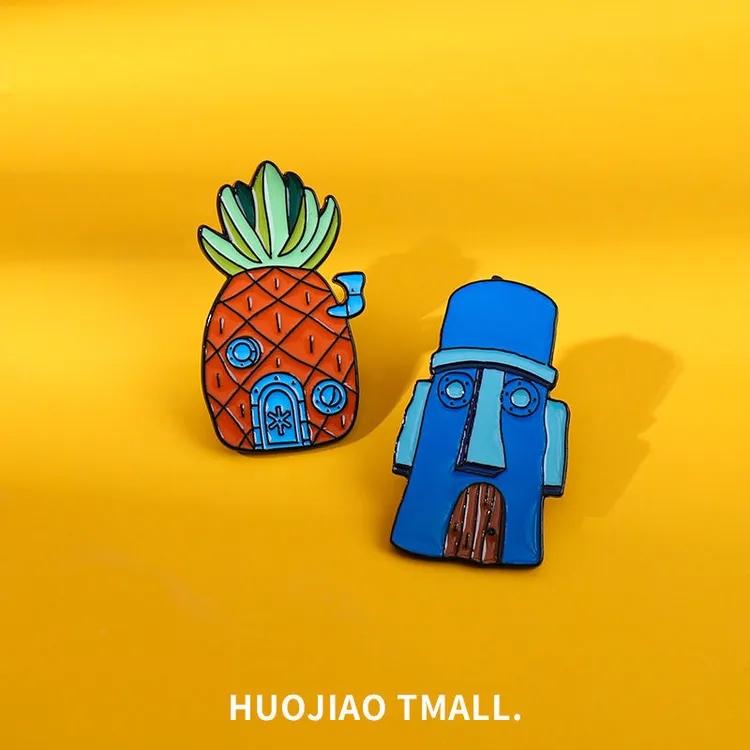 锌合金胸针 可爱卡通海绵宝宝菠萝屋创意胸针日系百搭情侣包配饰