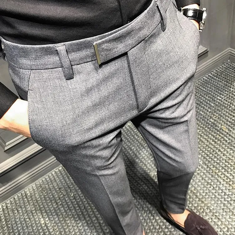 冬季休闲西裤男修身九分裤灰色高级小脚长裤男士裤子男西装裤男装