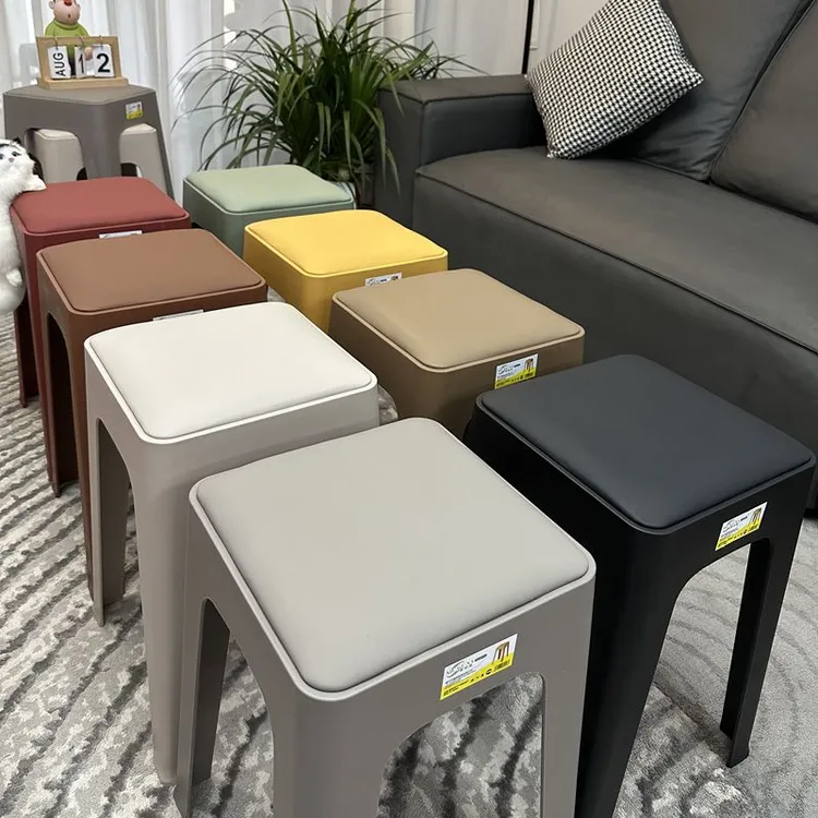 慕格娜软包加厚坐垫家用舒服可叠放餐桌凳子轻奢方凳