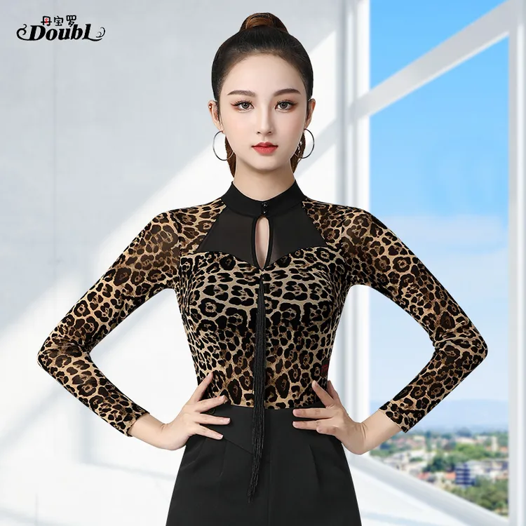 丹宝罗性感流苏小高领舞衣修身显瘦女舞服时尚弹力设计长袖拉丁舞