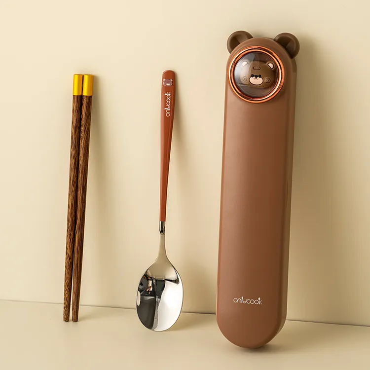 onlycook儿童便携餐具盒小学生304不锈钢筷子勺子套装个人专用