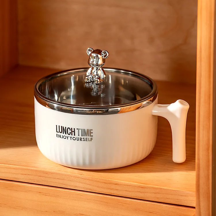 onlycook轻奢小熊泡面碗带盖学生专用便当盒304不锈钢上班族饭盒