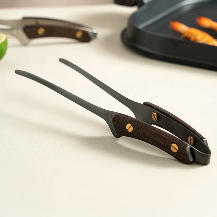 onlycook韩式304不锈钢烤肉夹木柄烧烤夹煎牛排专用夹子食物夹