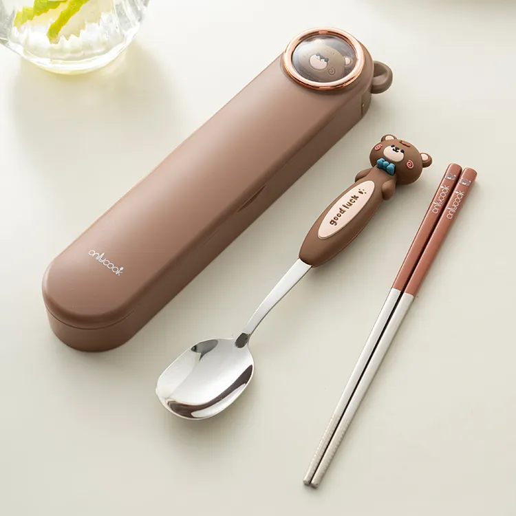 onlycook316不锈钢儿童便携餐具学生吃饭筷勺套装可爱收纳盒外带