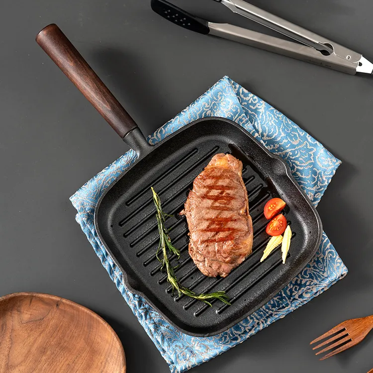 onlycook铸铁牛排煎锅牛排专用煎锅套装电磁炉牛扒条纹煎牛排锅