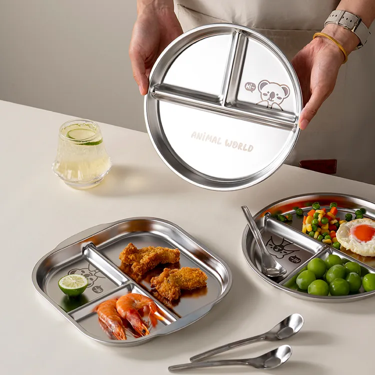 onlycook儿童餐盘304不锈钢分格餐盘家用三格餐盘宝宝幼儿园餐具