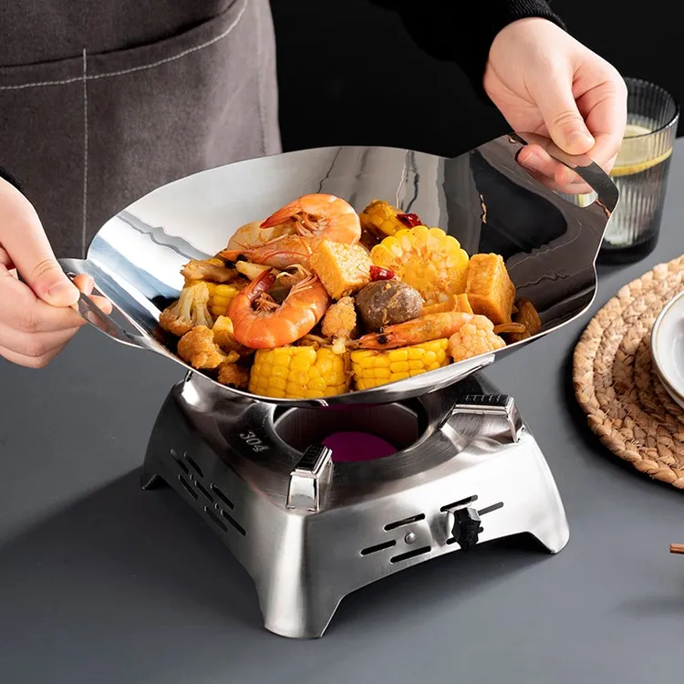 onlycook家用不锈钢小火锅固体酒精炉专用双耳干锅锅仔锅具汤锅