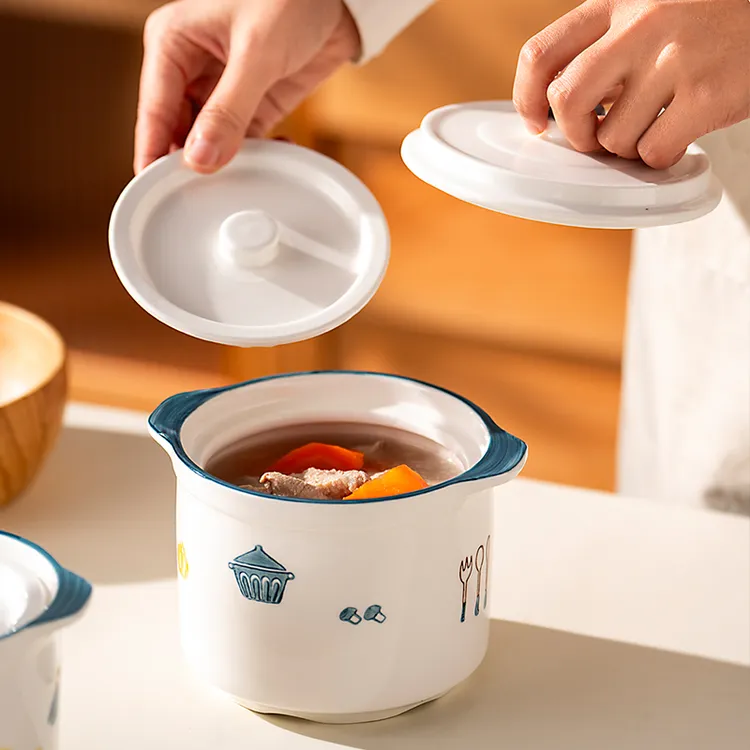 onlycook双耳陶瓷炖盅家用隔水炖燕窝小汤盅双盖蒸蛋碗煲汤瓦罐